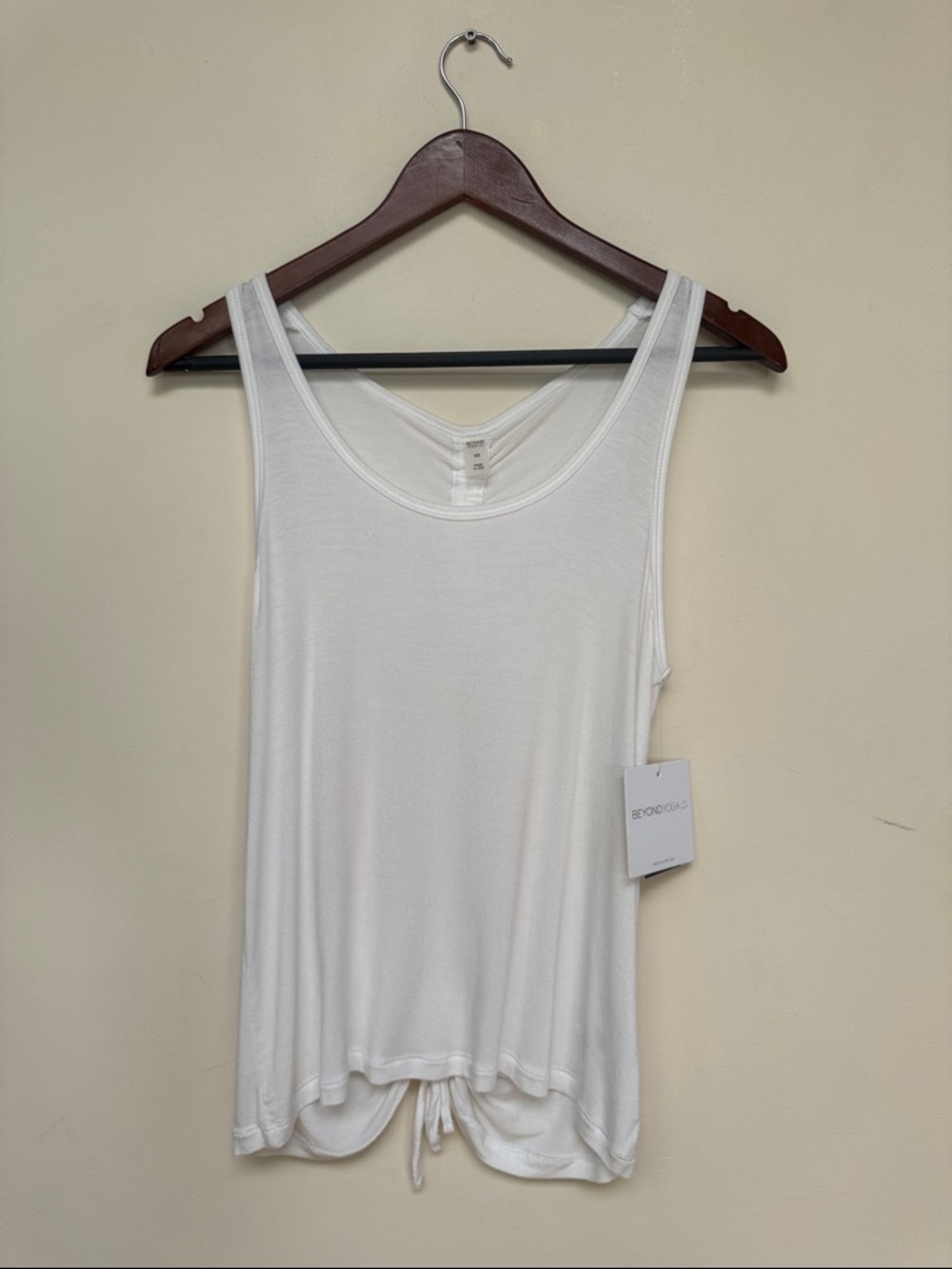 Beyond Yoga  White Scoop Neck Drawstring Tank